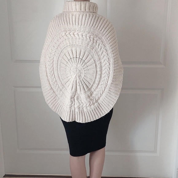 Beige Knitted Poncho Sweater - Picture 3 of 5